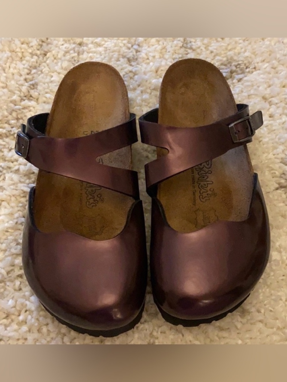 Birki’s by Birkenstock Benita Patent Leather Purple Clogs Mule Slides EU 37